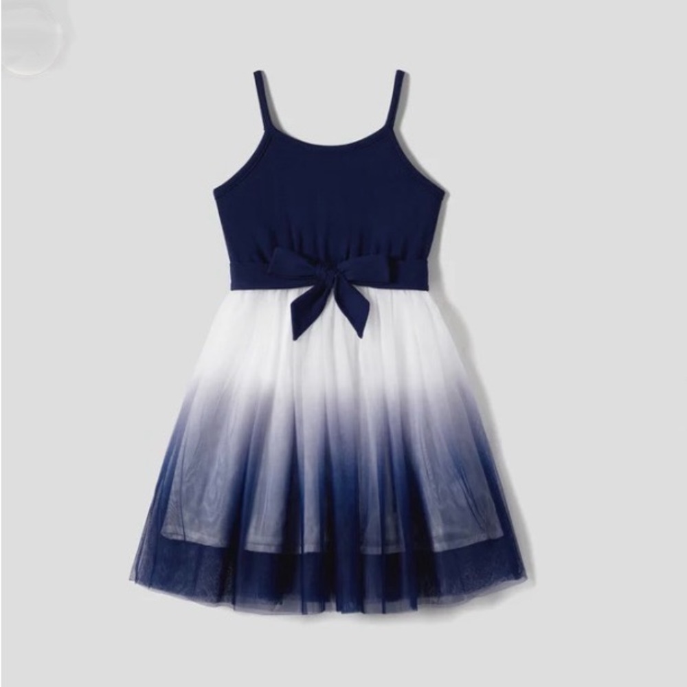 PatPat Navy and White Adjustable Spaghetti Strips Ombre Tulle Dress, Size 8-9Y